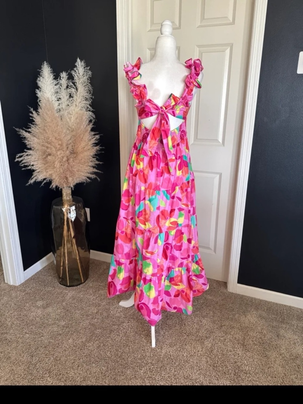Peach Love California Blooming Affair Floral Print Back-Tie Maxi Dress Sz Large - Picture 9 of 12